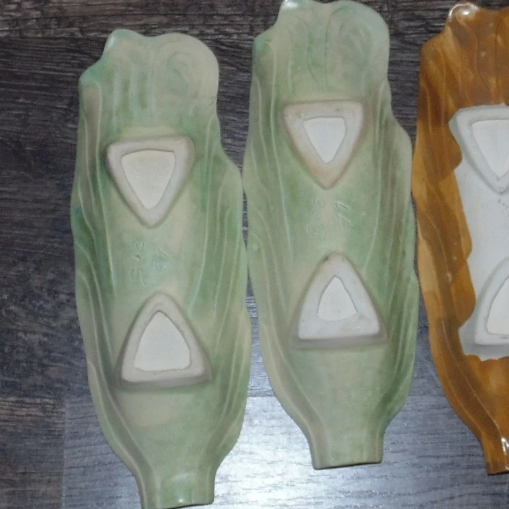 Unbranded Corn on the Cob Dishes Unisex OS Green Brown Good Vintage Ceramic 4pc